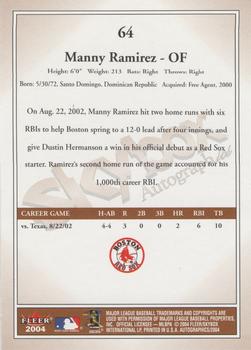 2004 SkyBox Autographics #64 Manny Ramirez Back