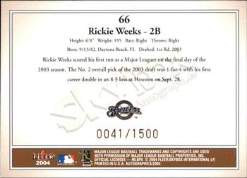 2004 SkyBox Autographics #66 Rickie Weeks Back