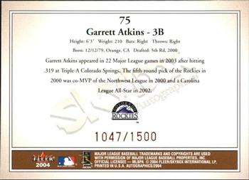 2004 SkyBox Autographics #75 Garrett Atkins Back