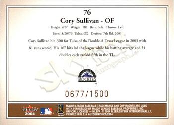 2004 SkyBox Autographics #76 Cory Sullivan Back