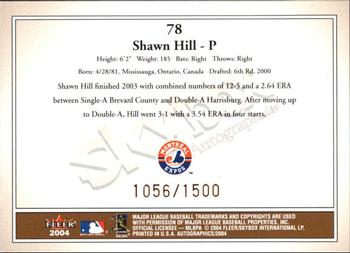 2004 SkyBox Autographics #78 Shawn Hill Back