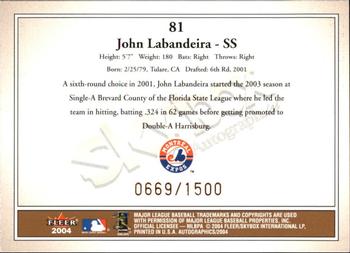 2004 SkyBox Autographics #81 Josh Labandeira Back