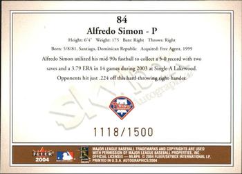 2004 SkyBox Autographics #84 Alfredo Simon Back
