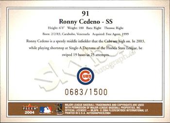 2004 SkyBox Autographics #91 Ronny Cedeno Back