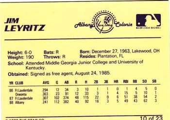 1989 Star Albany-Colonie Yankees #10 Jim Leyritz Back