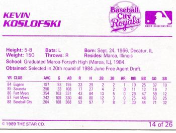 1989 Star Baseball City Royals #14 Kevin Koslofski Back