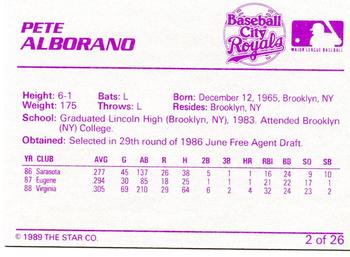 1989 Star Baseball City Royals #2 Pete Alborano Back