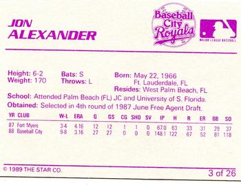1989 Star Baseball City Royals #3 Jon Alexander Back