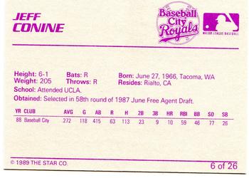 1989 Star Baseball City Royals #6 Jeff Conine Back