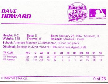 1989 Star Baseball City Royals #9 Dave Howard Back