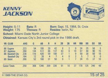 1989 Star Beloit Brewers II #15 Kenny Jackson Back