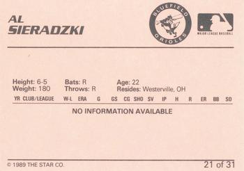 1989 Star Bluefield Orioles #21 Al Sieradzki Back