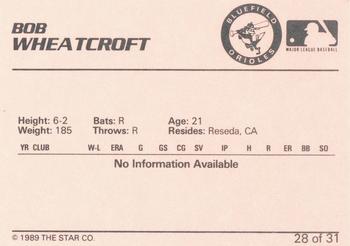 1989 Star Bluefield Orioles #28 Bob Wheatcroft Back