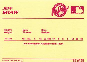 1989 Star Canton-Akron Indians #19 Jeff Shaw Back