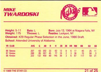 1989 Star Canton-Akron Indians #21 Mike Twardoski Back