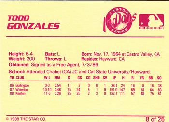 1989 Star Canton-Akron Indians #8 Todd Gonzales Back
