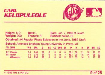 1989 Star Canton-Akron Indians #9 Carl Keliipuleole Back