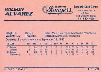 1989 Star Charlotte Rangers #1 Wilson Alvarez Back