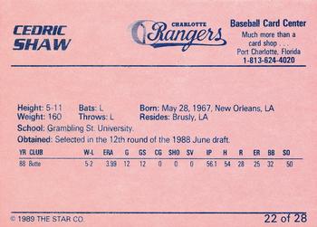1989 Star Charlotte Rangers #22 Cedric Shaw Back