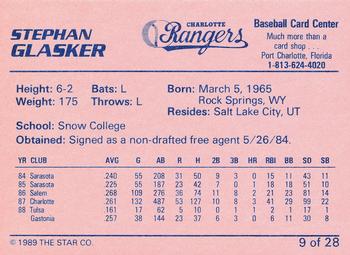 1989 Star Charlotte Rangers #9 Stephan Glasker Back