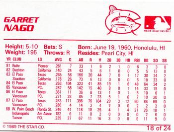 1989 Star Columbus Mudcats #18 Garrett Nago Back