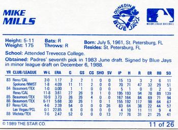 1989 Star Dunedin Blue Jays #11 Mike Mills Back