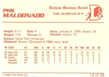 1989 Star Durham Bulls II #13 Phil Maldonado Back
