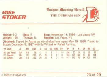 1989 Star Durham Bulls II #20 Mike Stoker Back