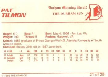 1989 Star Durham Bulls II #21 Pat Tilmon Back