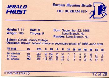 1989 Star Durham Bulls I #12 Jerald Frost Back