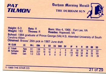 1989 Star Durham Bulls I #21 Pat Tilmon Back