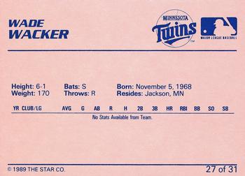 1989 Star Elizabethton Twins #27 Wade Wacker Back