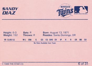 1989 Star Elizabethton Twins #6 Sandy Diaz Back