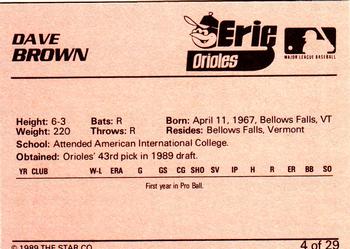 1989 Star Erie Orioles #4 Dave Brown Back