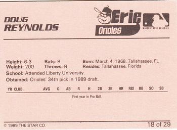 1989 Star Erie Orioles #18 Doug Reynolds Back