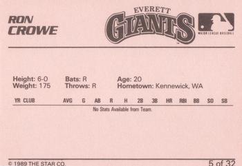 1989 Star Everett Giants #5 Ron Crowe Back