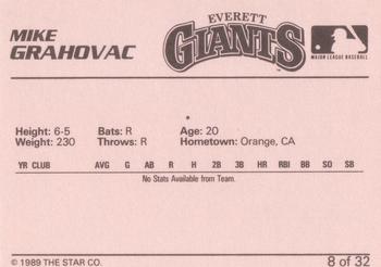 1989 Star Everett Giants #8 Mike Grahovac Back