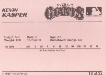 1989 Star Everett Giants #18 Kevin Kasper Back