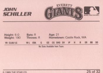 1989 Star Everett Giants #25 John Schiller Back