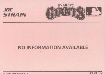 1989 Star Everett Giants #30 Joe Strain Back
