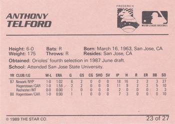 1989 Star Frederick Keys #23 Anthony Telford Back