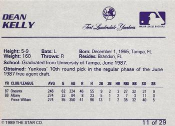 1989 Star Ft. Lauderdale Yankees #11 Dean Kelley Back