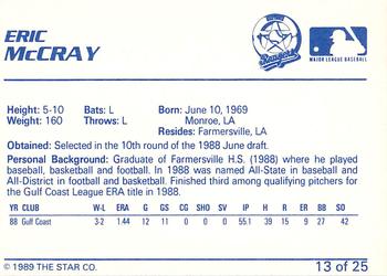 1989 Star Gastonia Rangers #13 Eric McCray Back