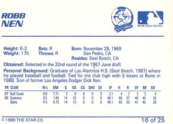 1989 Star Gastonia Rangers #16 Robb Nen Back
