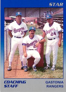1989 Star Gastonia Rangers #NNO Coaching Staff (Orlando Gomez / Jim Crawford / Oscar Acosta) Front