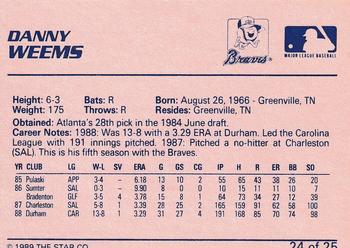 1989 Star Greenville Braves #24 Danny Weems Back