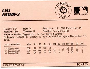 1989 Star Hagerstown Suns #10 Leo Gomez Back