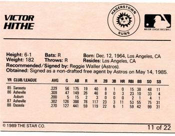 1989 Star Hagerstown Suns #11 Victor Hithe Back
