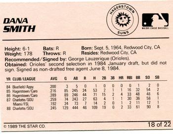 1989 Star Hagerstown Suns #18 Dana Smith Back