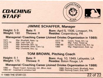 1989 Star Hagerstown Suns #22 Coaching Staff (Jimmie Schaffer / Tom Brown) Back